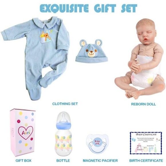 18 Inch Realistic Real Life Newborn Boy Doll Coming with Feeding Set & Gift Box - Picture 7 of 7